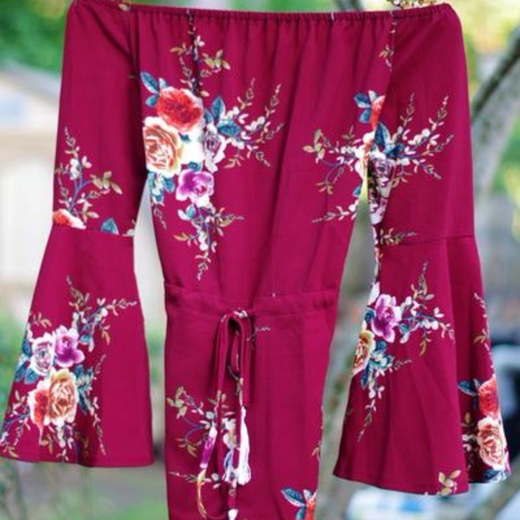 Floral Romper in Burgundy - Picture 2 of 3